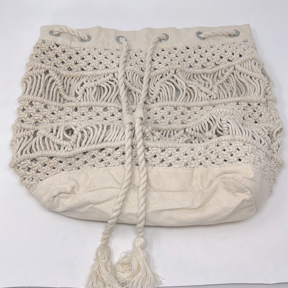 Beige Crochet Backpack Handbag Excellent Condition
